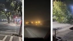 Algunas imágenes de lo que dejó el viento sur en la noche de este viernes en la provincia. En la imagen del centro se ve cómo se circulaba con escasísima visibilidad en el Acceso Sur.&nbsp;