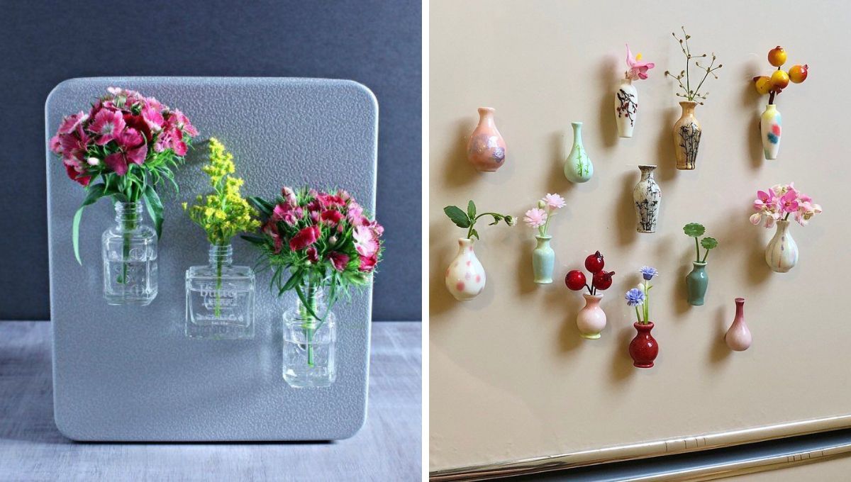 Los frascos de esmalte pueden usarse para crear pequeños floreros.  Los frascos de esmalte pueden usarse para crear pequeños floreros. 