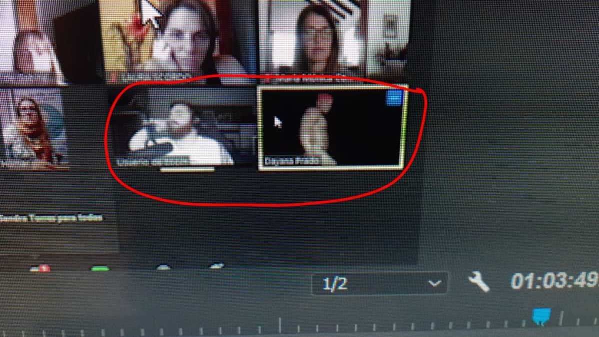 La dislexia y su problemática era el tema de una videoconferencia que se realizaba este sábado a la tarde. y fue interrumpida por la acción de hackers. En el círculo rojo se aprecia el material obseno que subieron mientras una especialista de Buenos Aires exponía.