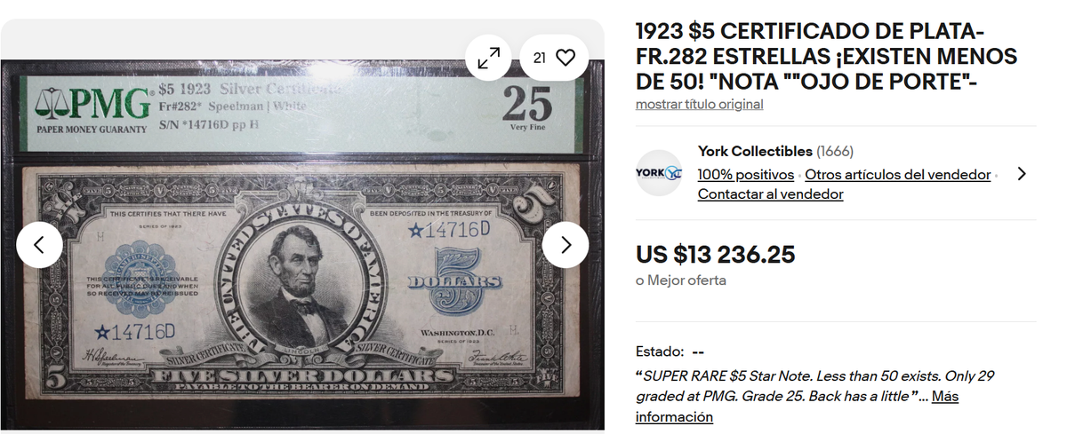 Billete de 5 dólares que vale más de 13 mil dólares. Billete de 5 dólares que vale más de 13 mil dólares.