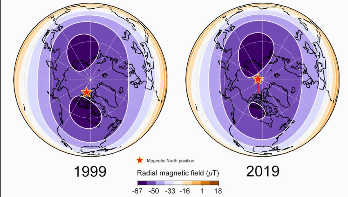 El origen de este debilitamiento se atribuye a cambios en el núcleo externo líquido de la Tierra, donde alteraciones en el flujo de hierro fundido afectan la generación del campo magnético El origen de este debilitamiento se atribuye a cambios en el núcleo externo líquido de la Tierra, donde alteraciones en el flujo de hierro fundido afectan la generación del campo magnético