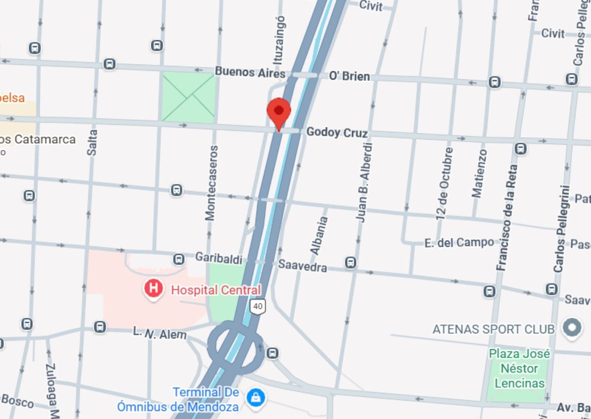 El sitio donde fue avistado el zorro. Muy cerca están el Hospital Central y la Terminal de Ómnibus de Mendoza.