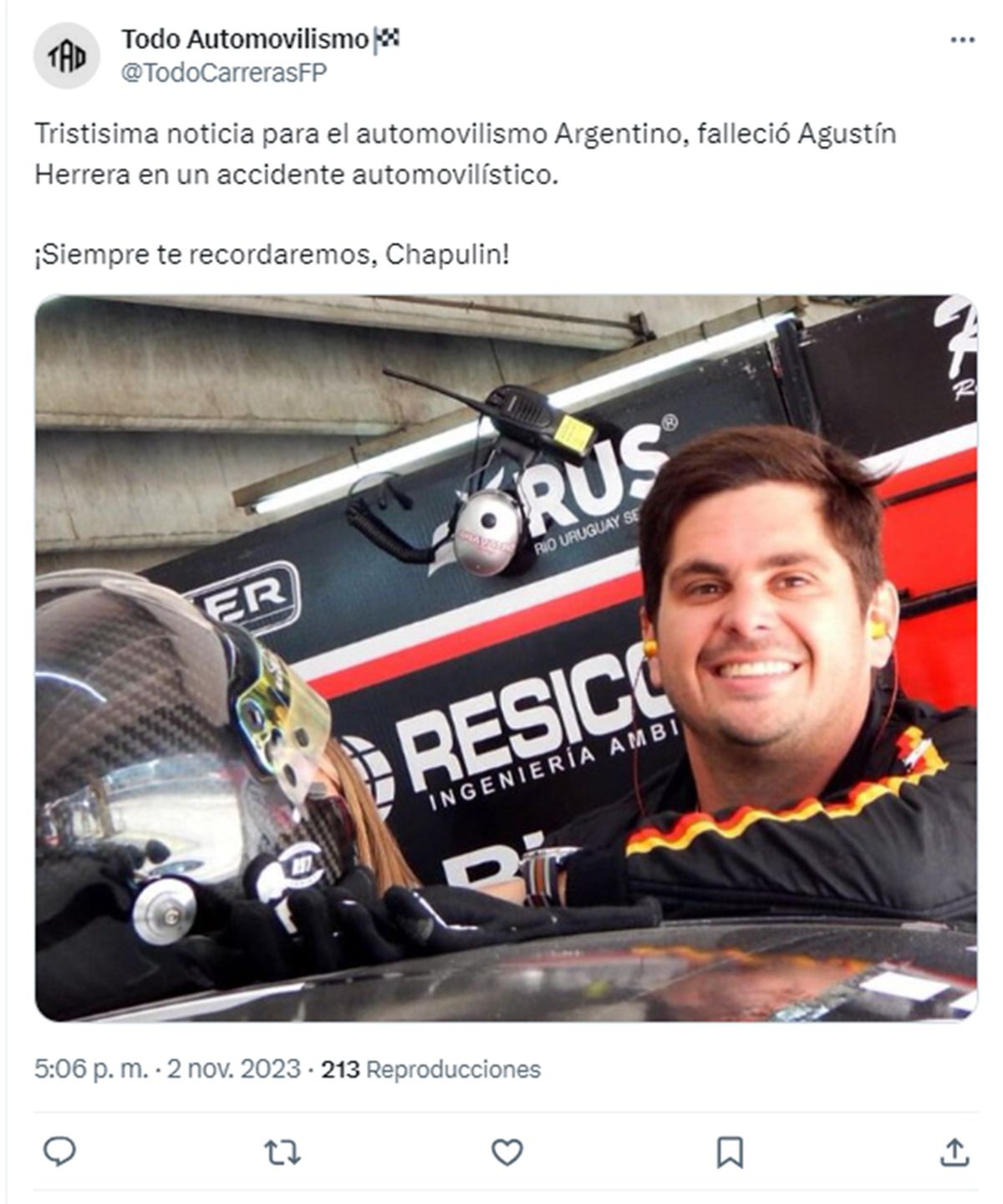 Luto en el automovilismo murió trágicamente Agustín Herrera, piloto de