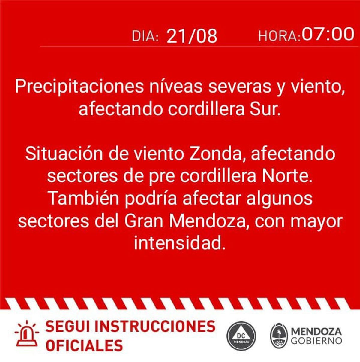 Defensa Civil emitió este lunes una alerta roja para algunas zonas de Mendoza. Defensa Civil emitió este lunes una alerta roja para algunas zonas de Mendoza.