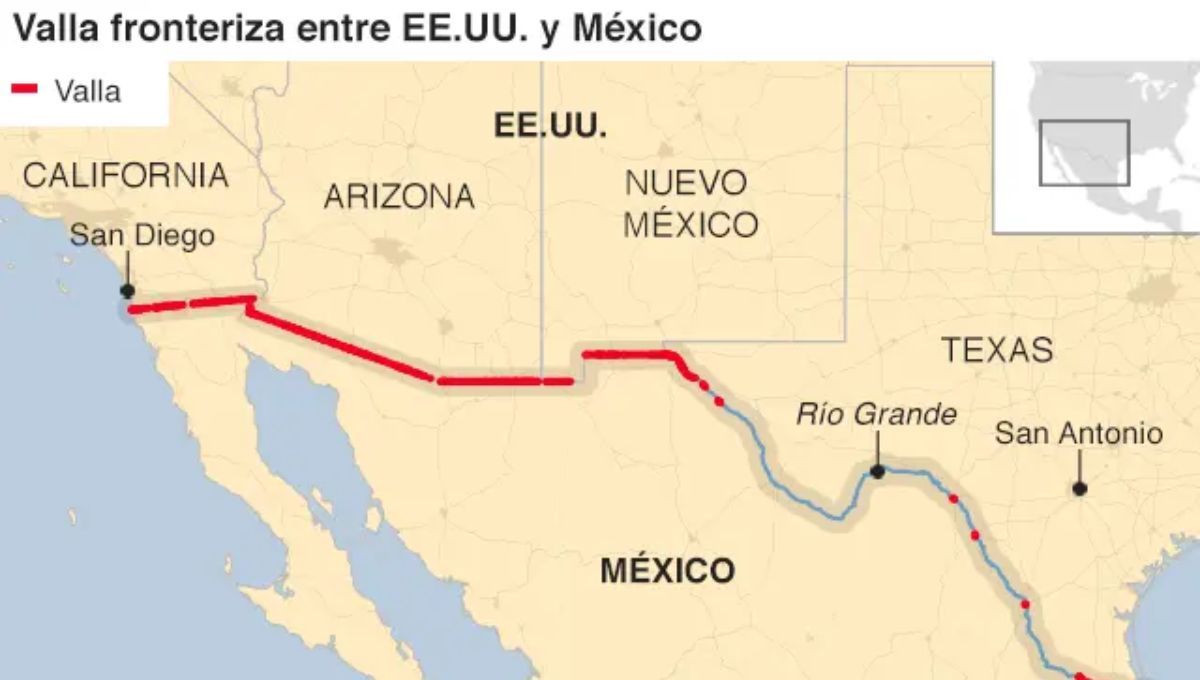 Mapa de la frontera entre Estados Unidos y México 