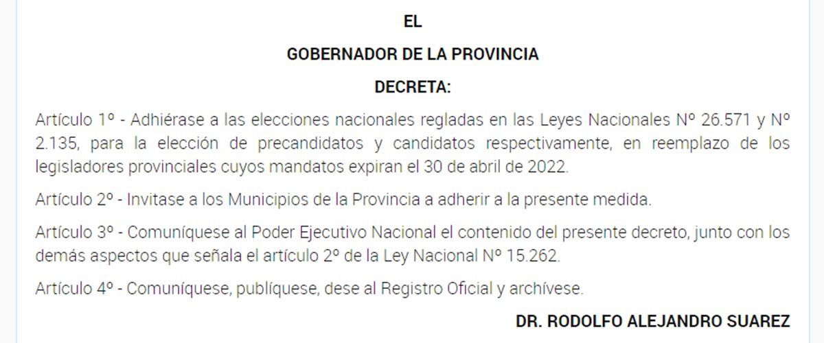 El decreto de Mendoza que dicta las fechas de elecciones