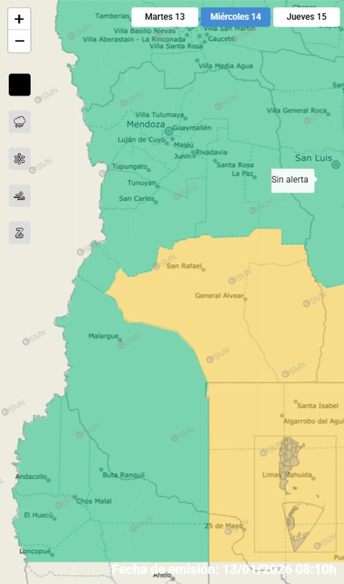 Estos son los departamentos en alerta por fuertes tormentas.