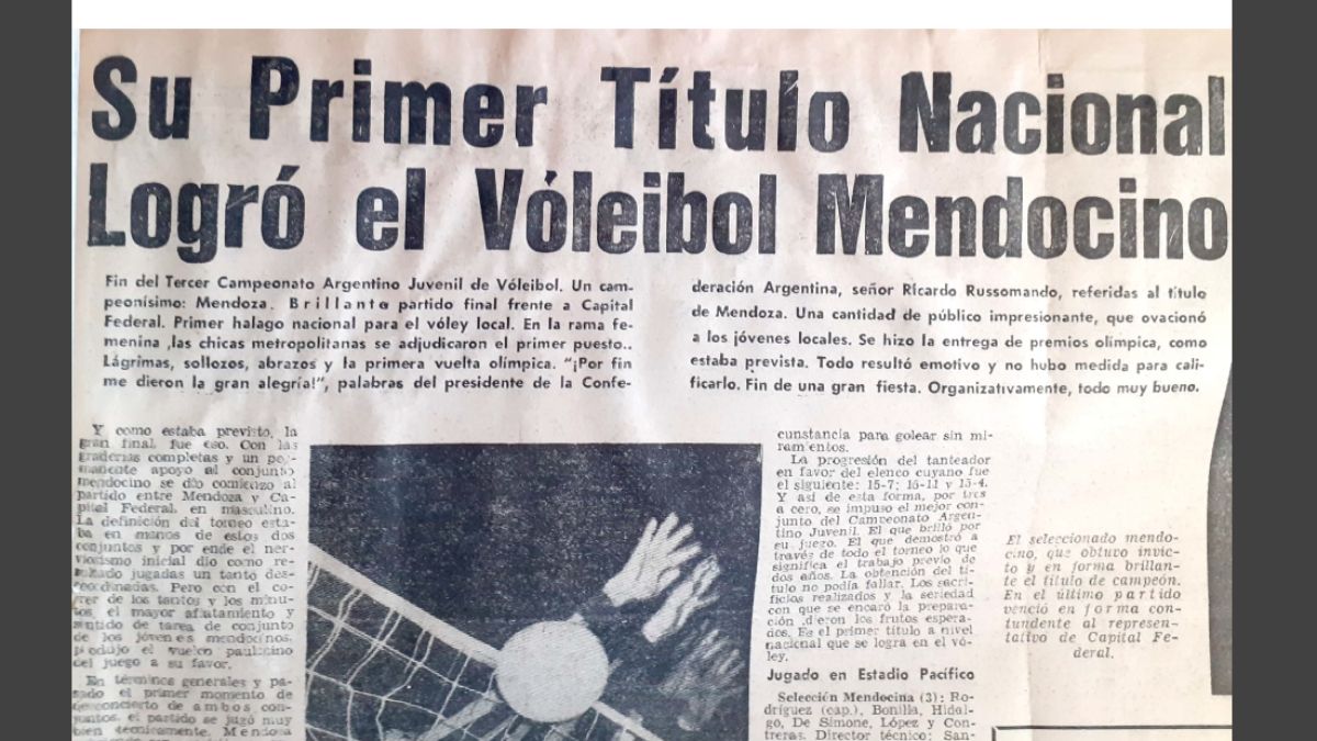 Tapa de diario de época, donde se destaca el triunfo del seleccionado mendocino, el primero a nivel nacional en aquel torneo jugado de local y con gran suceso de público.