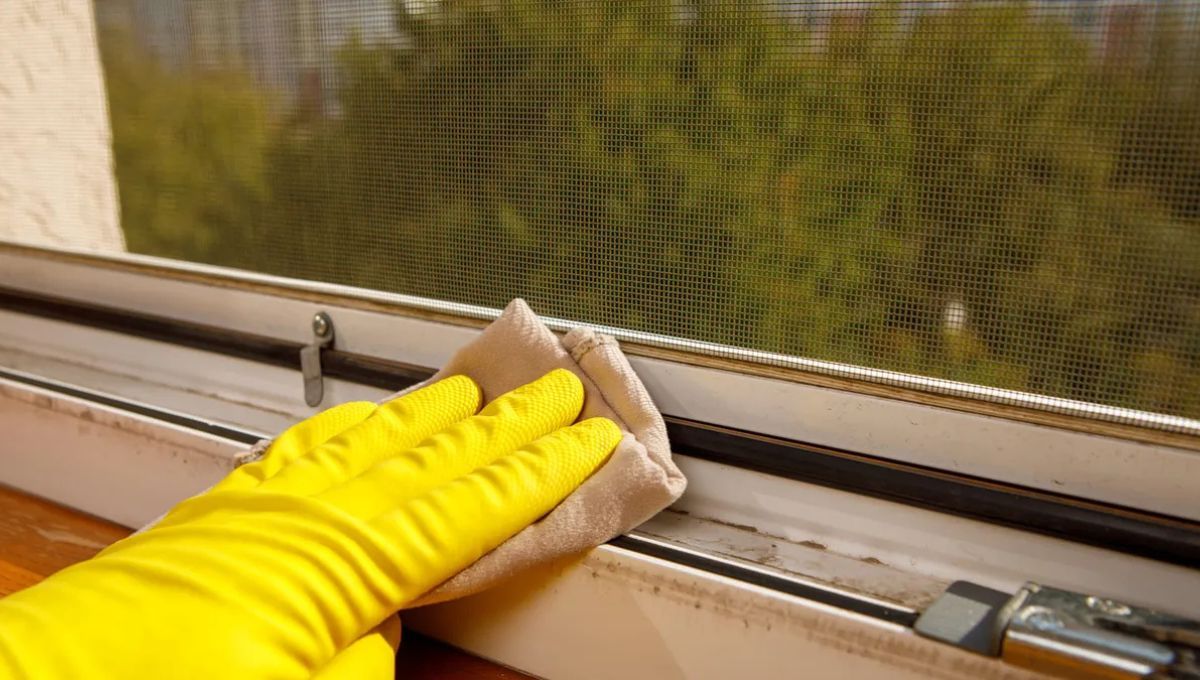 Los rieles de la ventana pueden limpiarse con agua y vinagre. Los rieles de la ventana pueden limpiarse con agua y vinagre. 