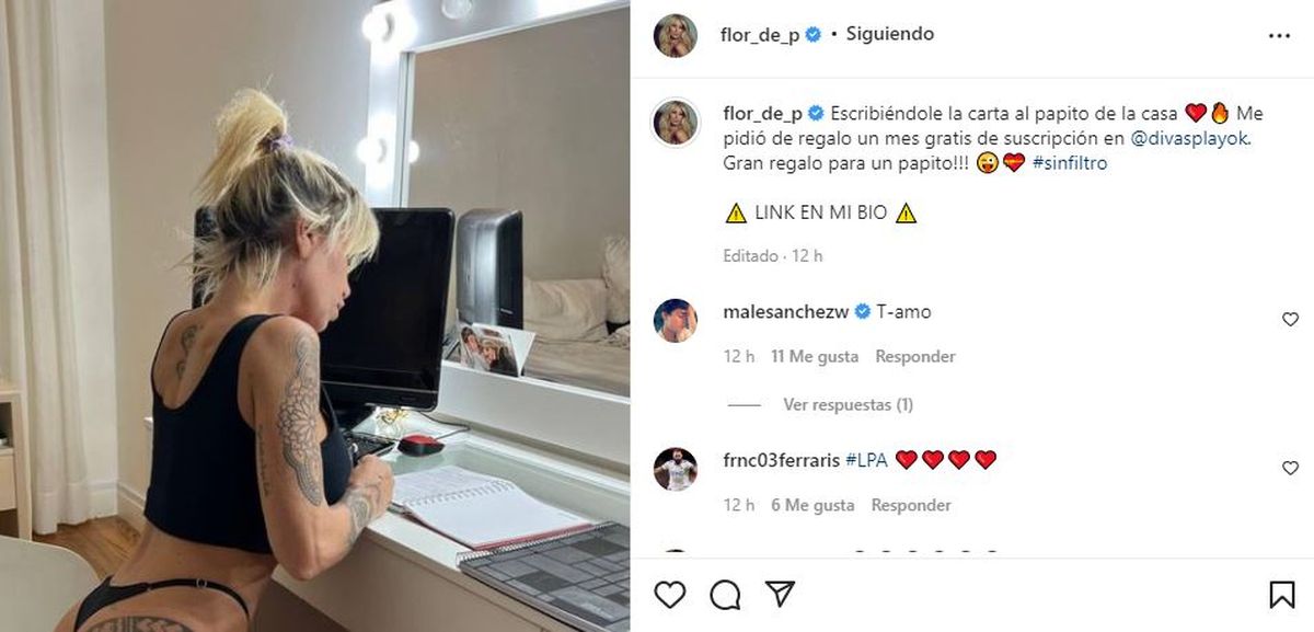 El posteo de Flor Peña en su cuenta de Instagram.