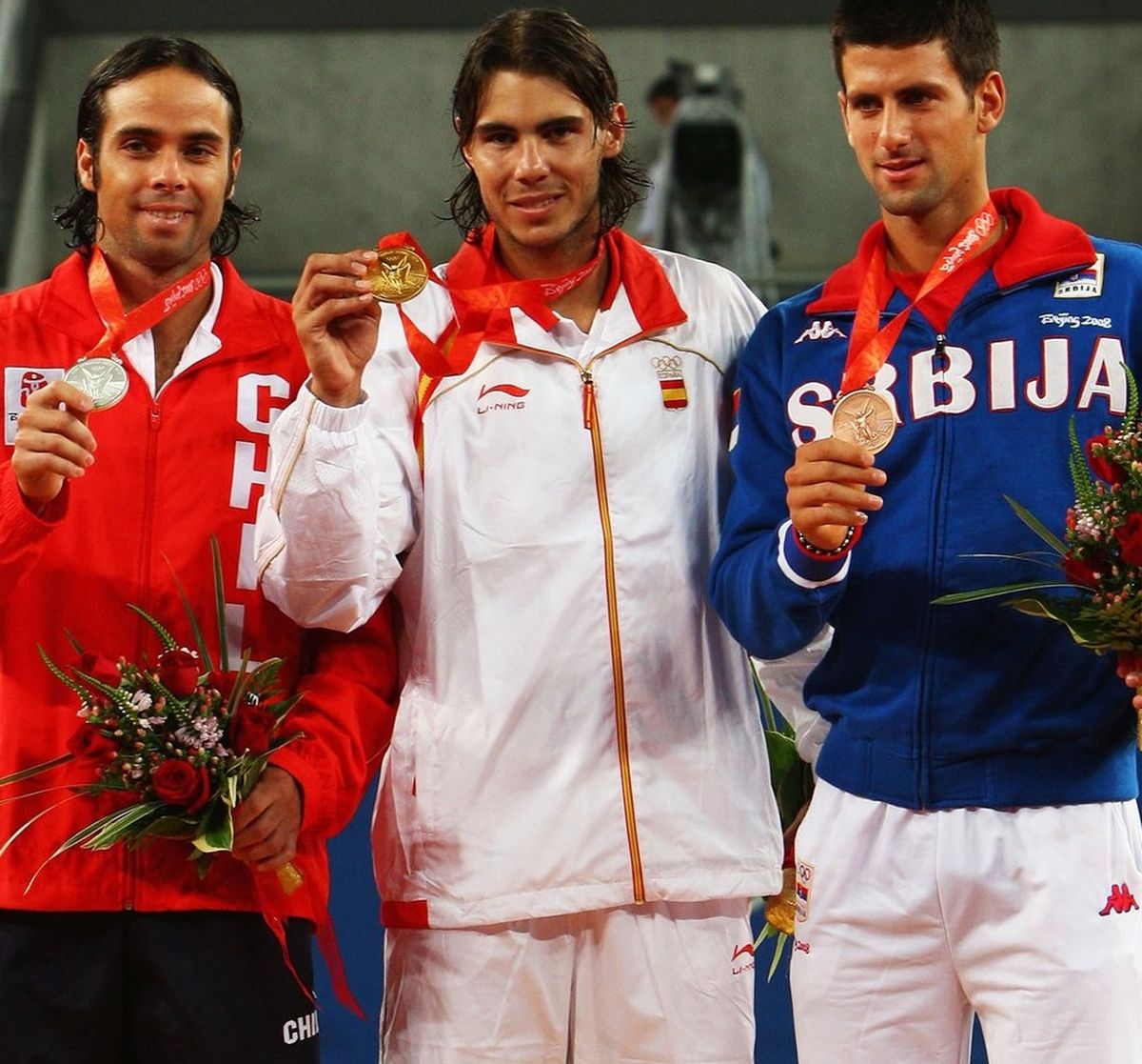 Nadal, Djokovic y Fernando González en Beijing 2008. Nadal, Djokovic y Fernando González en Beijing 2008.