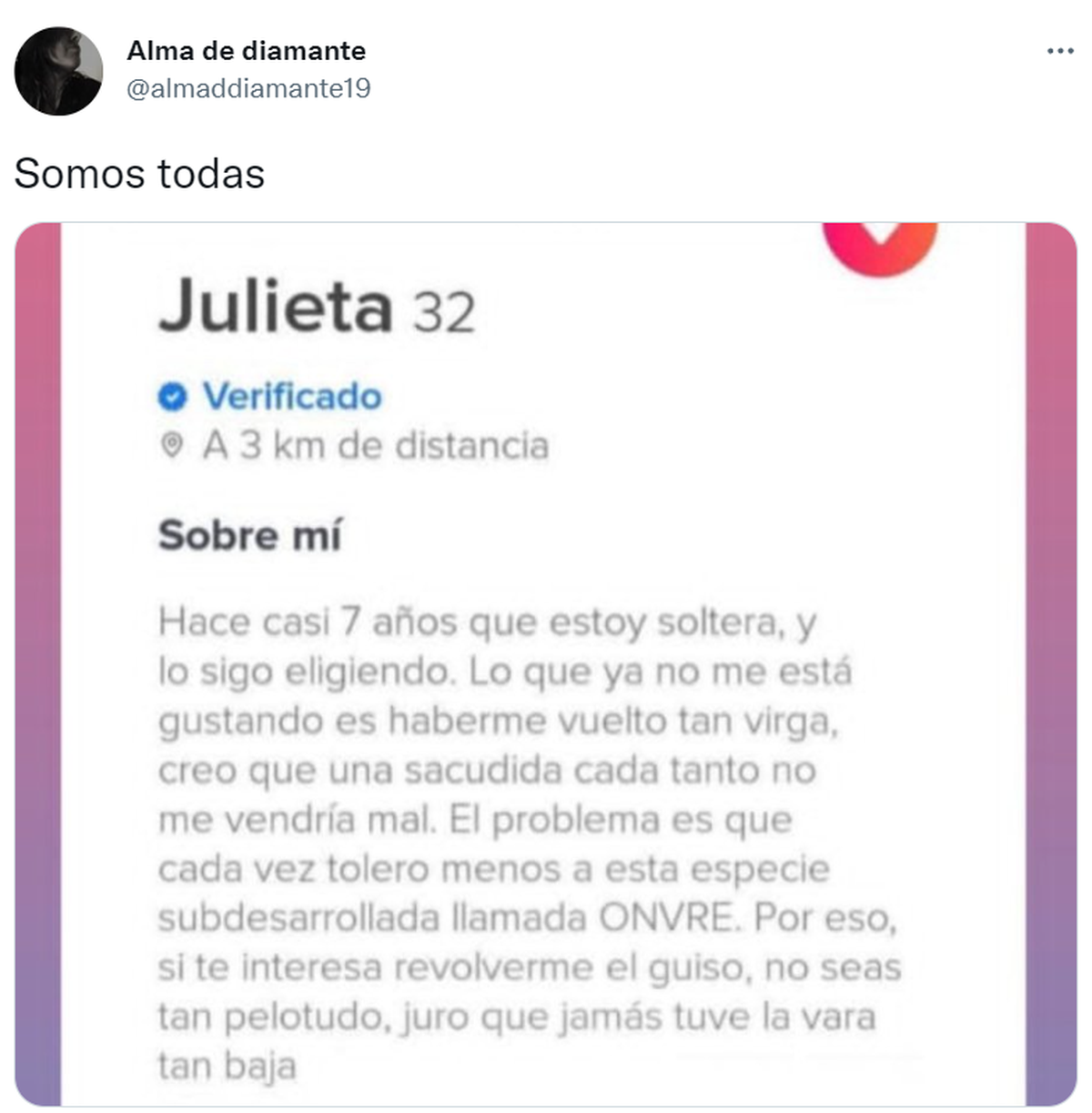 Los usuarios de Twitter se tentaron e hicieron viral el perfil de Tinder de Julieta