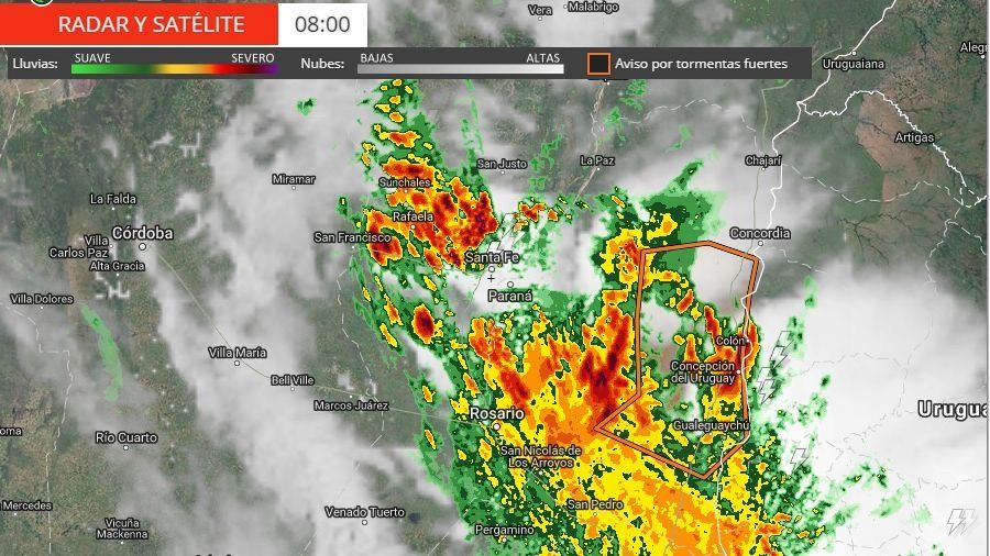 Emiten alerta meteorológico a corto plazo para Entre Ríos