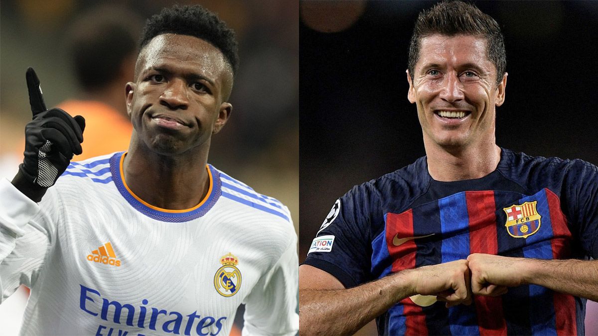 Real Madrid vs. Barcelona: Vinicius, del equipo merengue, y Robert Lewandoswski, del Azulgrana, irán de titular en el clásico español de La Liga.