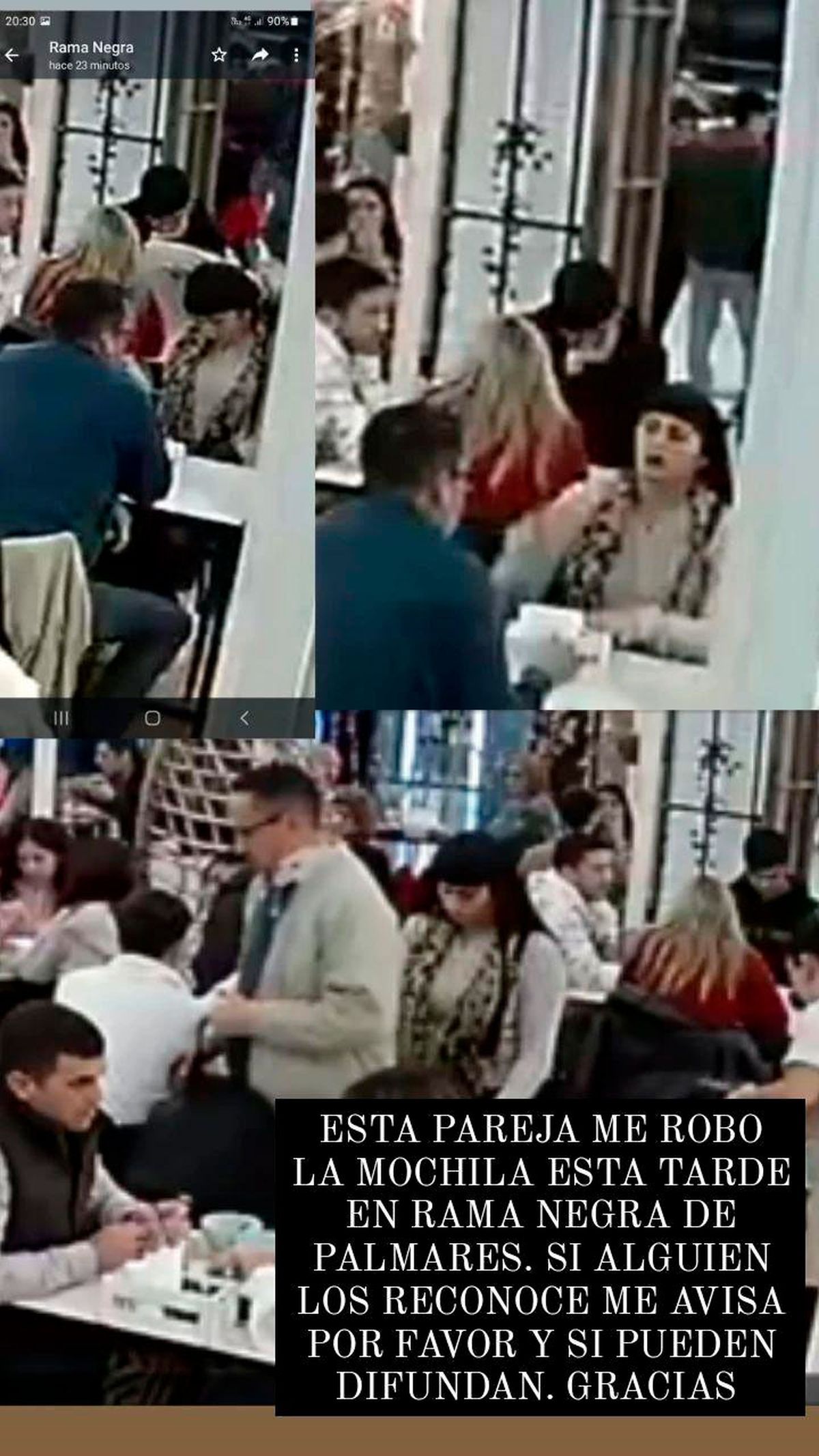 Según una usuaria de Twitter, la misma pareja había robado una cartera hace unas semanas en Rama Negra.