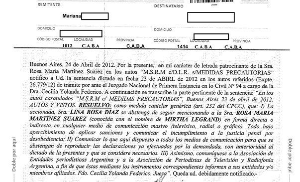 Mirtha le prohibió a los medios que reproduzcan los dichos de Lina