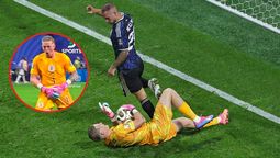 Pickford y su repudiable gestos ante los hinchas de la Selección argentina.