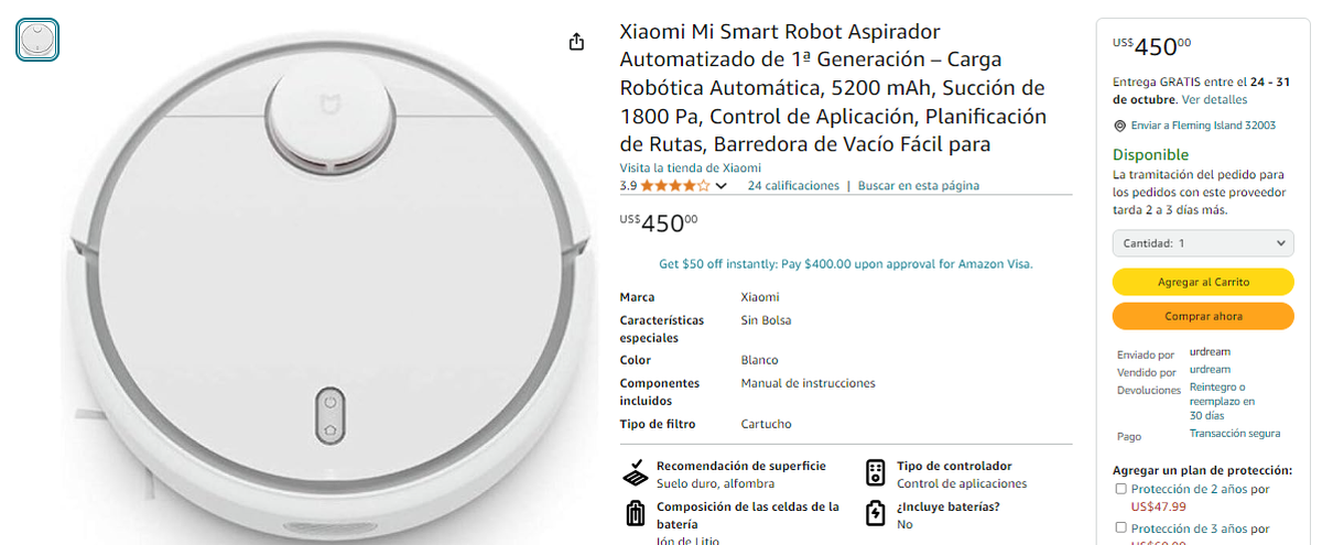 Aspiradora inteligente de Xiaomi a la venta en Amazon Aspiradora inteligente de Xiaomi a la venta en Amazon