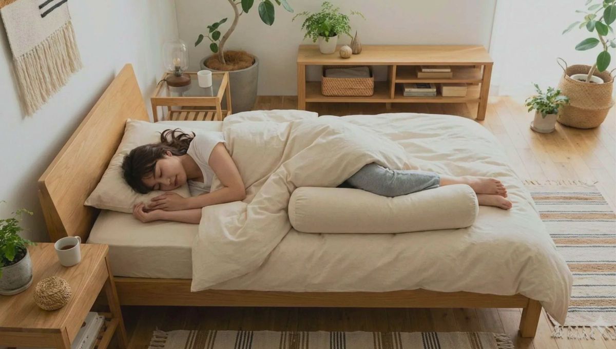 Dormir con una almohada entre las piernas puede aportar numerosos beneficios que no deberías desaprovechar. Fuente: Essentia Organic Dormir con una almohada entre las piernas puede aportar numerosos beneficios que no deberías desaprovechar. Fuente: Essentia Organic