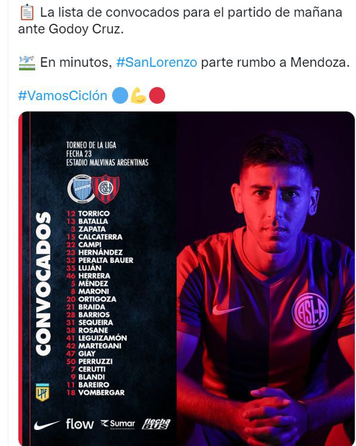 Los citados de San Lorenzo para jugar ante el Expreso.