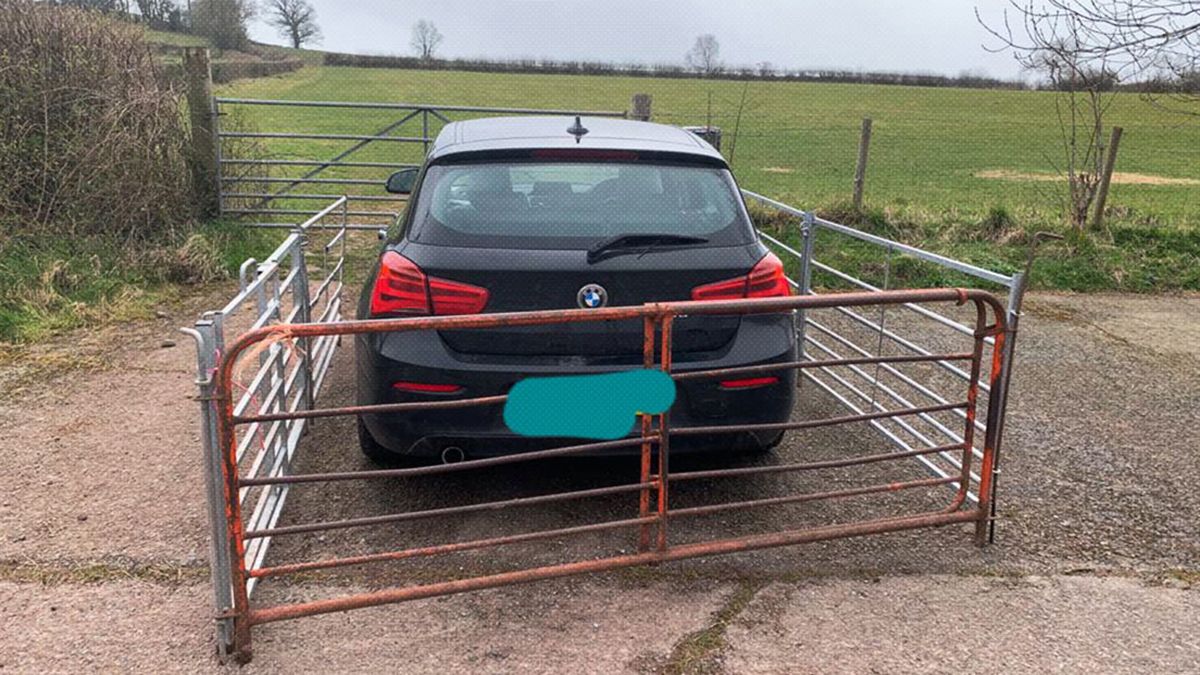 Así dejó el granjero encerrado el BMW del desconsiderado conductor.&nbsp;