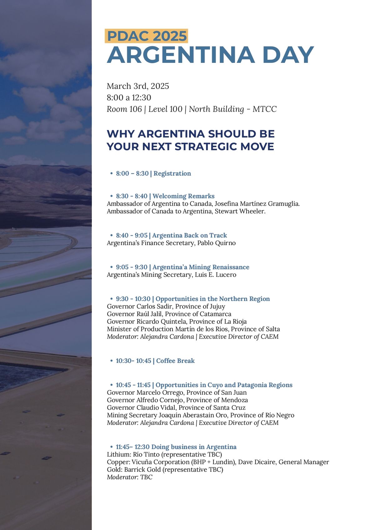 El programa del Argentina Day en la PDAC de Canadá 2025. Mendoza estará presente con sus avances en minería. El programa del Argentina Day en la PDAC de Canadá 2025. Mendoza estará presente con sus avances en minería.