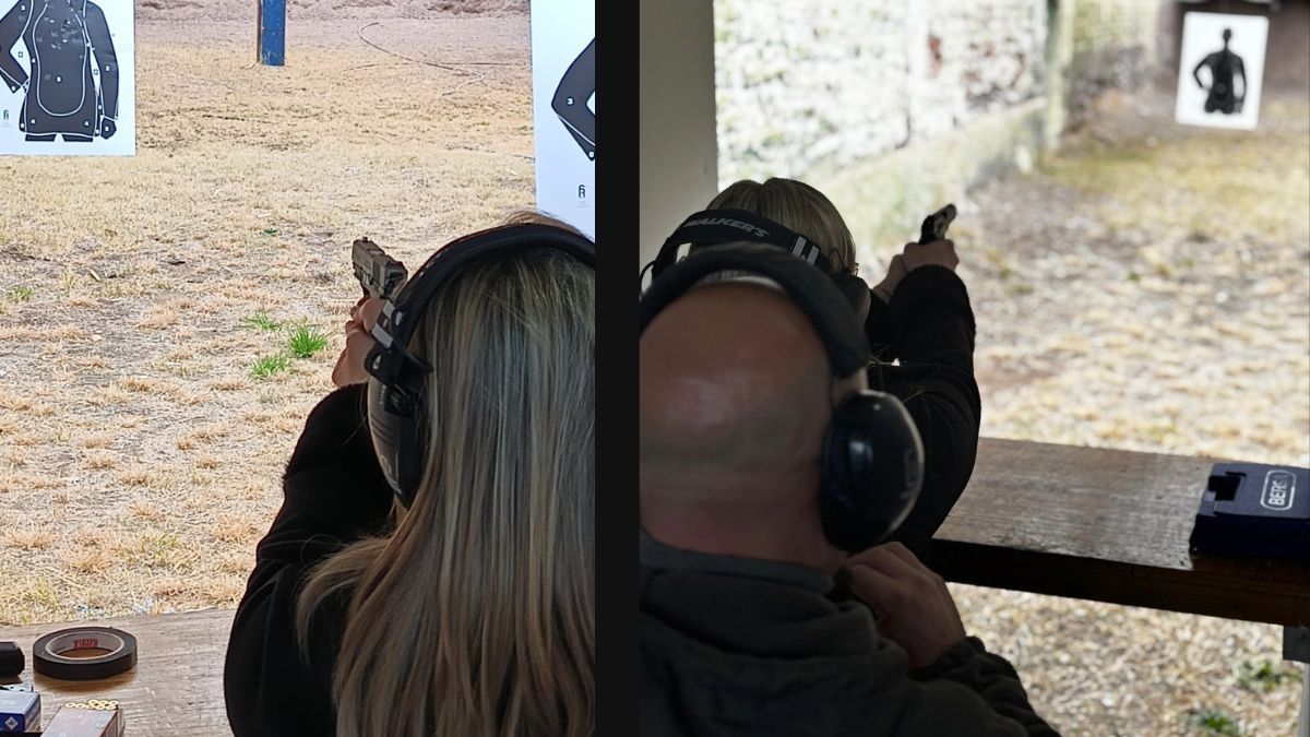 Aprobado. Hebe Casado le dispara al objetivo. Dio su prueba de idoneidad técnica y legal para el uso de armas de fuego.