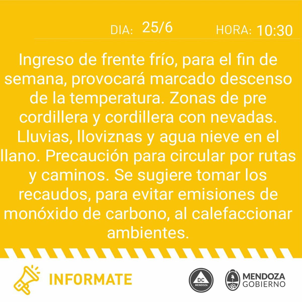 El alerta de Defensa Civil por el marcado cambio de temperaturas según el pronóstico del tiempo de Mendoza