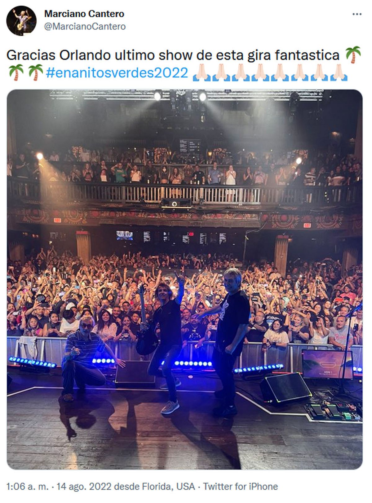 El último mensaje que posteó Marciano Cantero en sus redes sociales, luego de la gira por Estados Unidos.