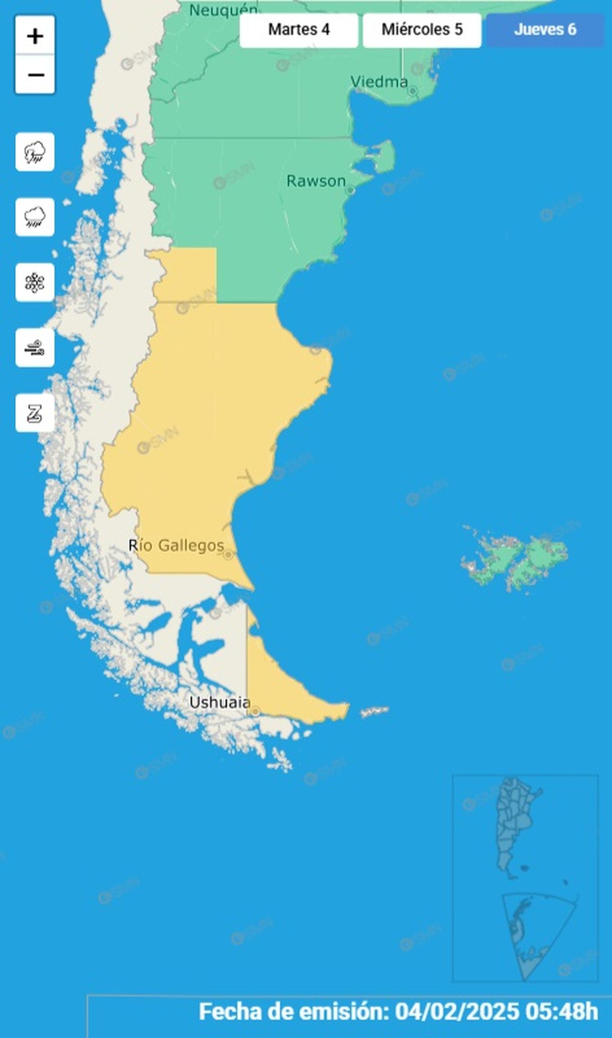 El alerta se encuentra en la provincia completa. El alerta se encuentra en la provincia completa.