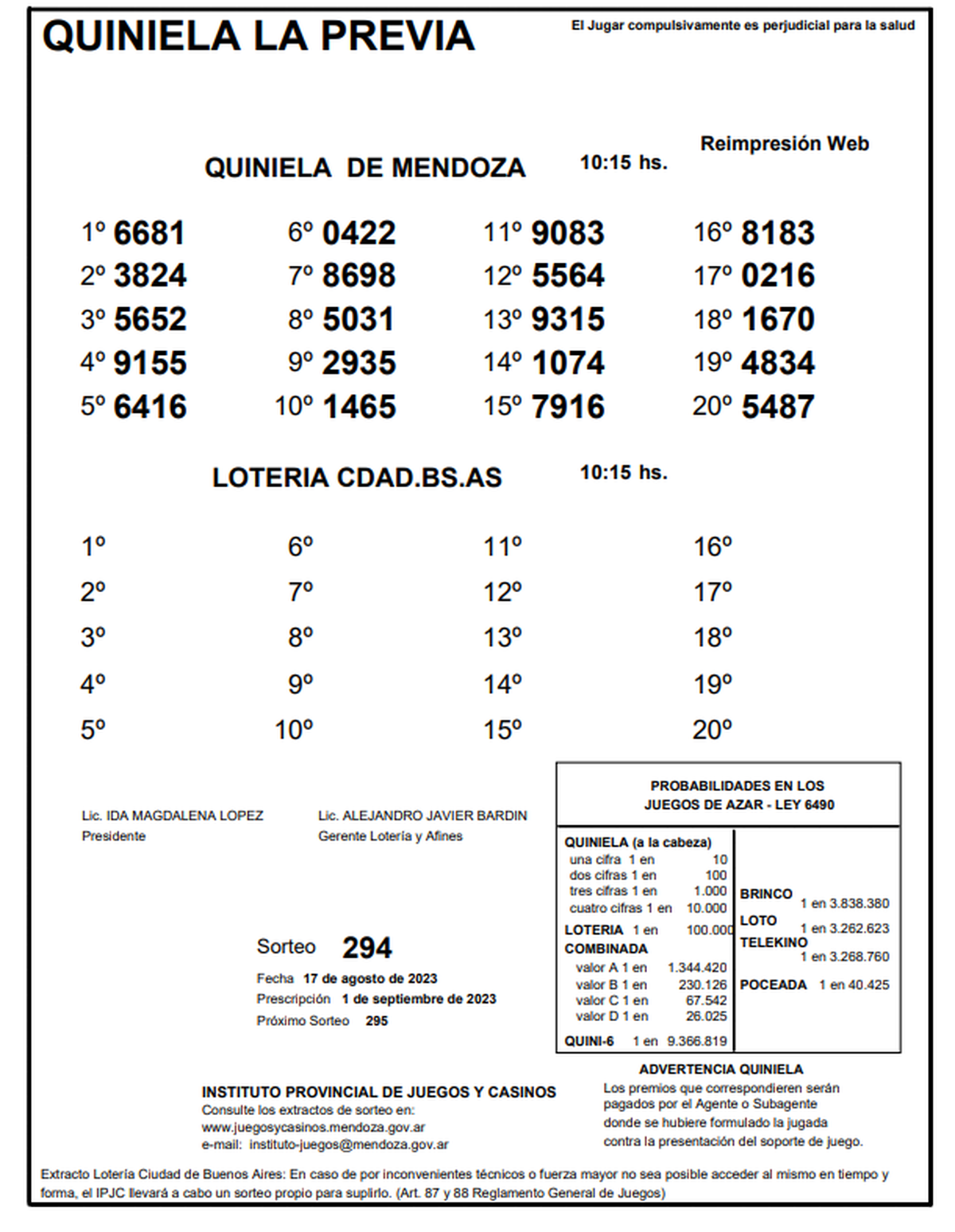 Resultados de la Quiniela Previa del 17 de agosto del 2023. Resultados de la Quiniela Previa del 17 de agosto del 2023.