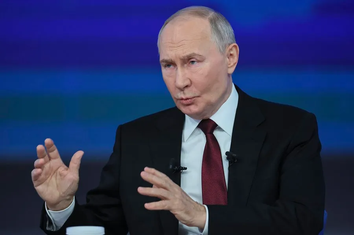 El presidente ruso, Vladimir Putin, en la conferencia de prensa anual. Crédito: EFE/EPA/Yuri Kochetkov.