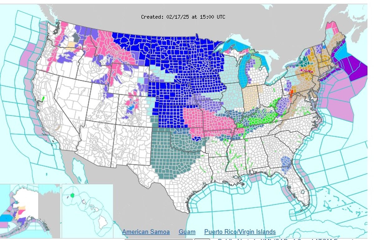 Las zonas en azul se encuentran en alerta por temperaturas extremadamente frías Las zonas en azul se encuentran en alerta por temperaturas extremadamente frías