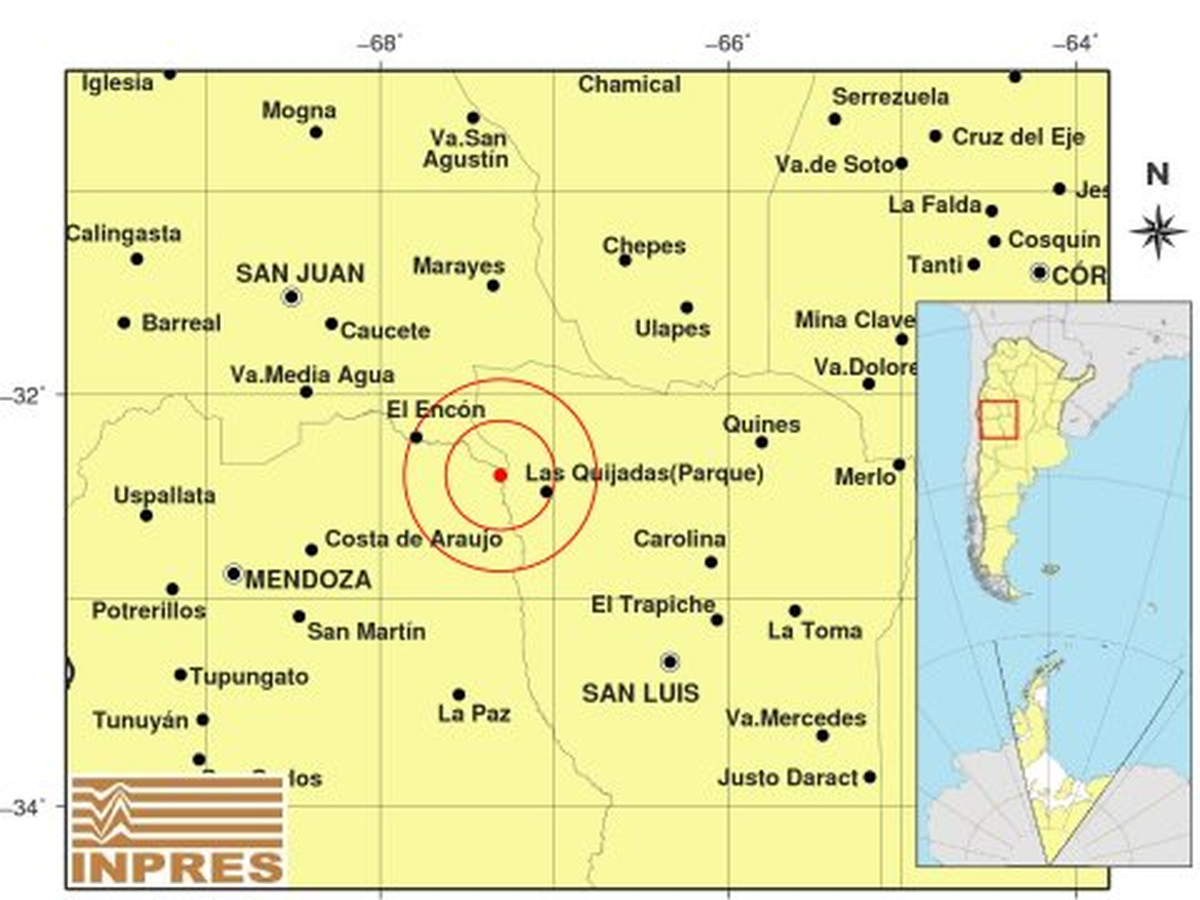 El mapa indica el epicentro del temblor que se sintió fuerte en Mendoza durante la mañana del sábado.