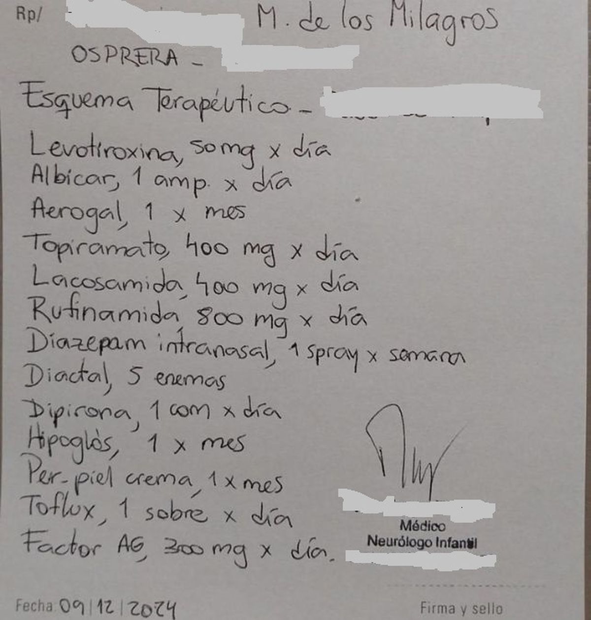Esta es la lista de medicamentos que María de los Milagros necesita para vivir. Solo uno de los antiepilépticos cuesta 600.000 pesos Esta es la lista de medicamentos que María de los Milagros necesita para vivir. Solo uno de los antiepilépticos cuesta 600.000 pesos