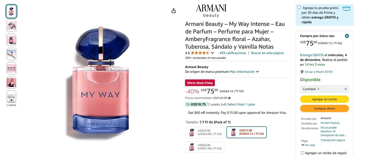 El perfume My Way de Armani está con 40% de descuento. El perfume My Way de Armani está con 40% de descuento.