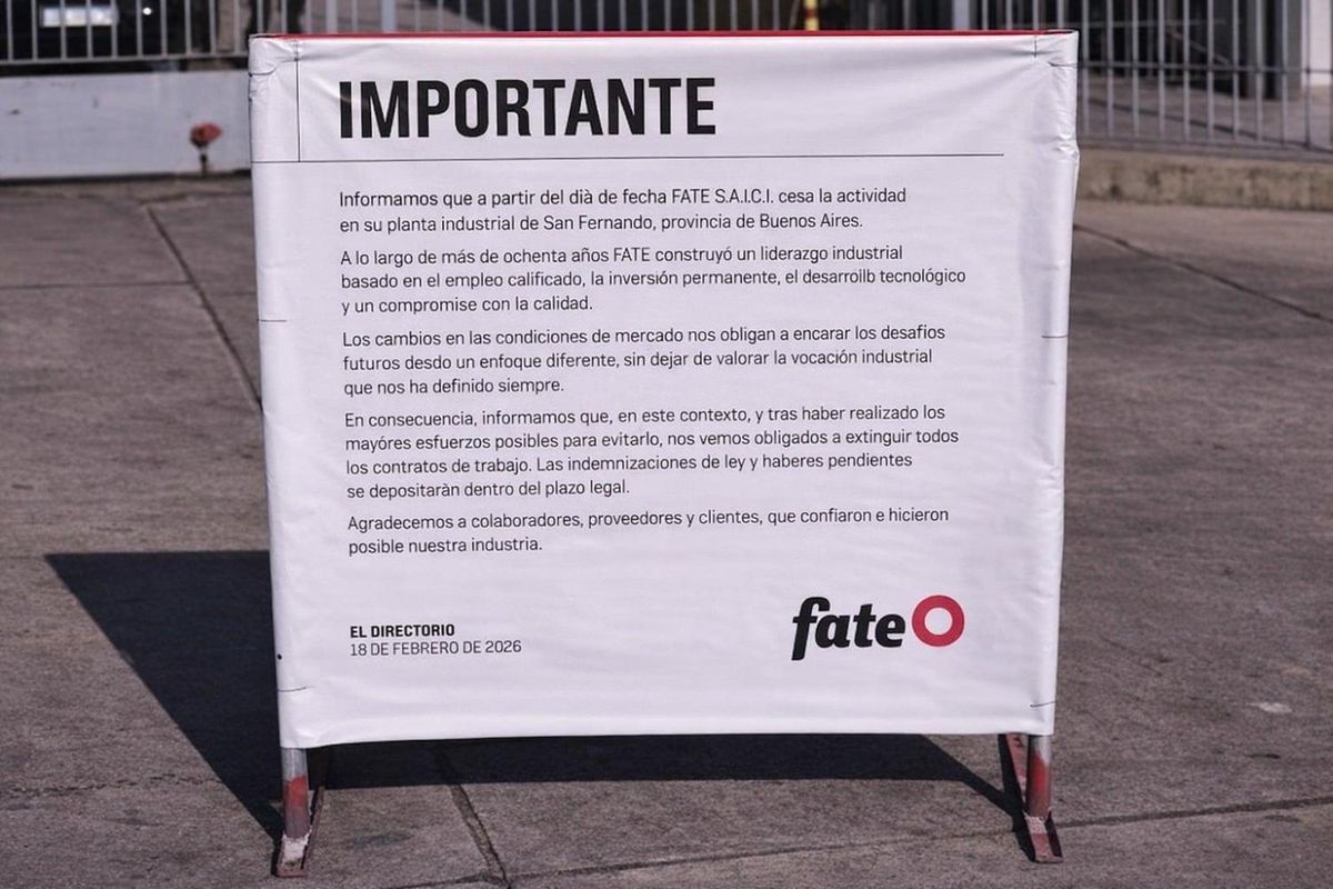 Fate despidió a 920 empleados de su planta en Buenos Aires.
