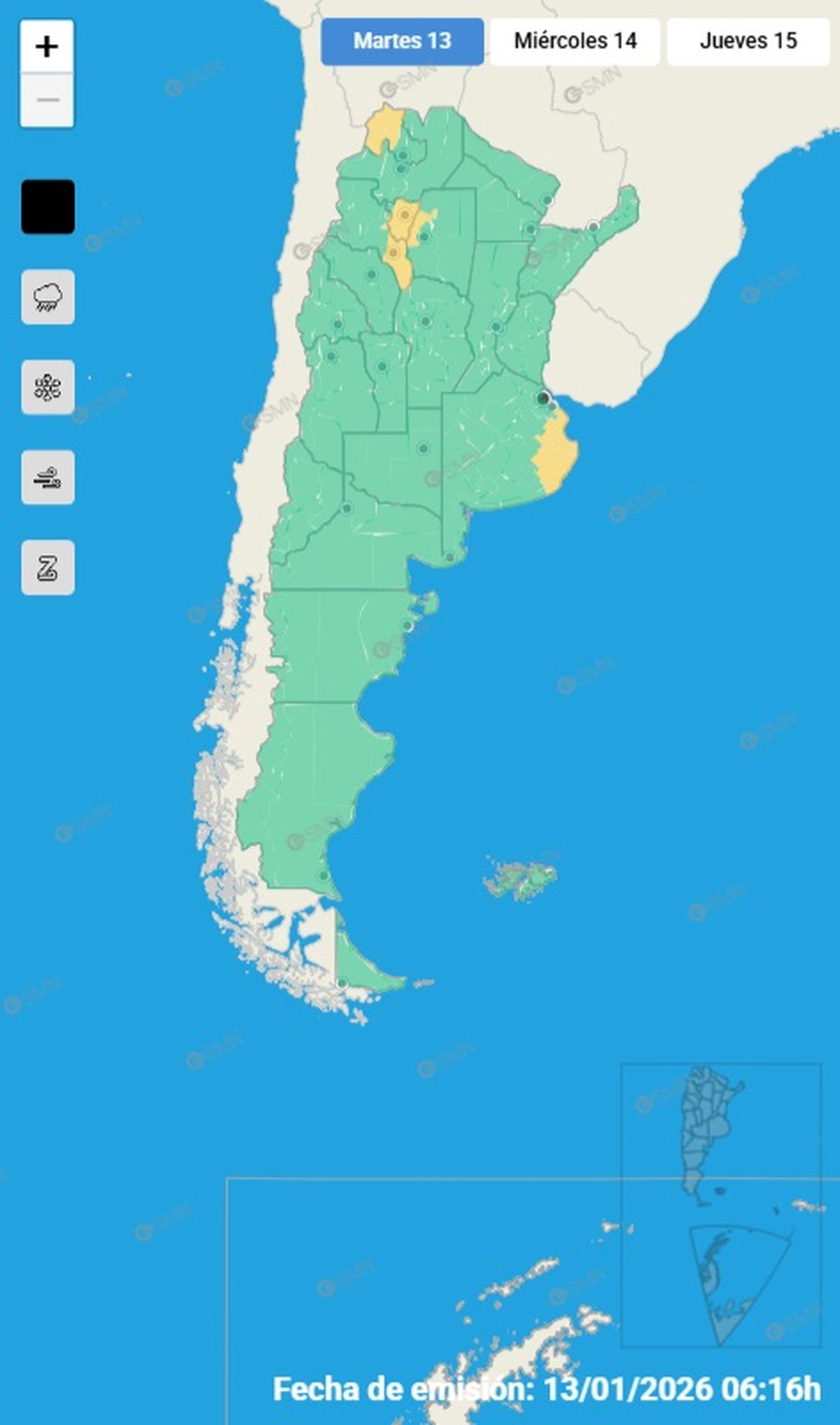 Estas son las provincias en alerta en el pa&iacute;s.