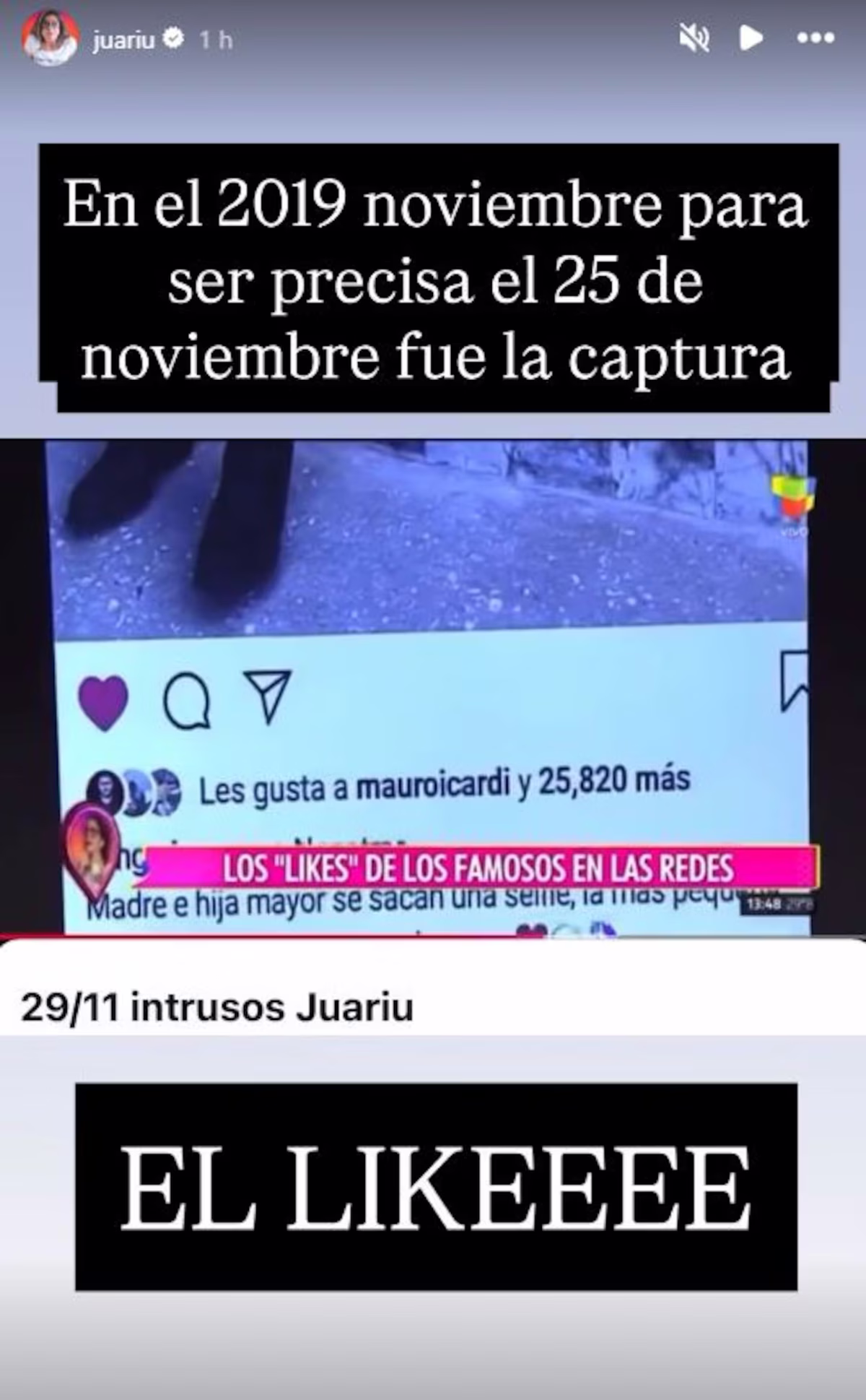 Juariu mandó al frente a Mauro Icardi por sus likes a la China Suárez. Juariu mandó al frente a Mauro Icardi por sus likes a la China Suárez.