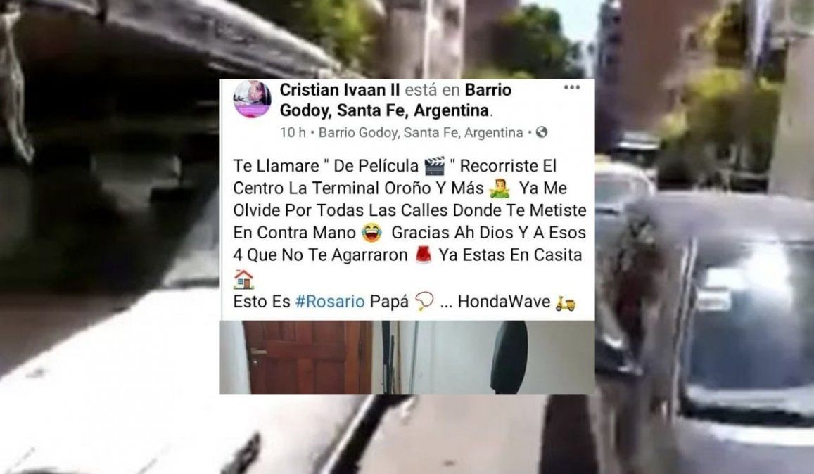 Indignación en Rosario. El mensaje del motochorro a su moto tras ser liberado: Te llamaré De Película, recorriste el centro, la terminal, Oroño y más. Ya me olvidé todas las calles por donde te metiste en contra mano. Gracias a Dios y a esos cuatro que no te agarraron, esto es Rosario, papá