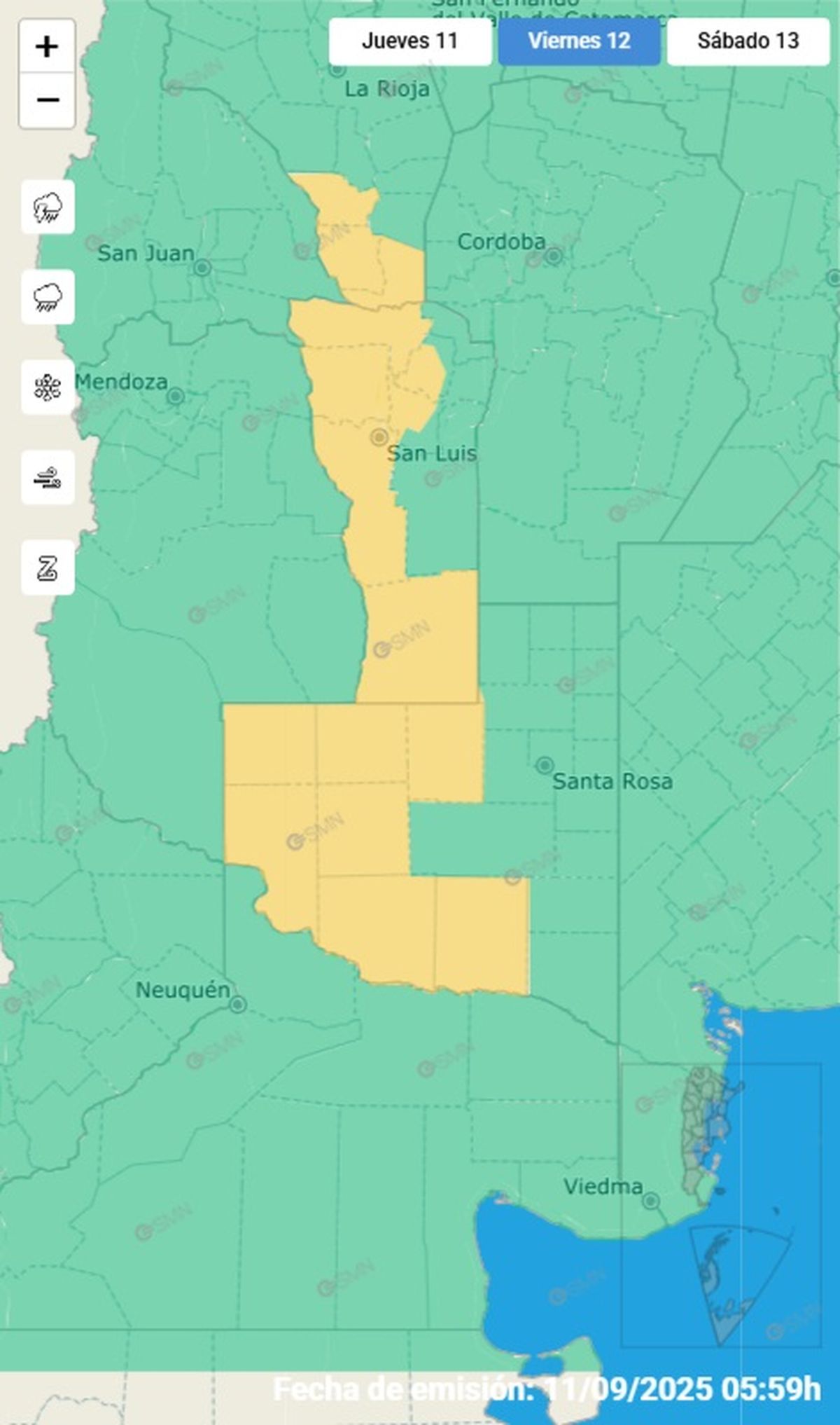 Estas son las provincias afectadas este viernes Estas son las provincias afectadas este viernes
