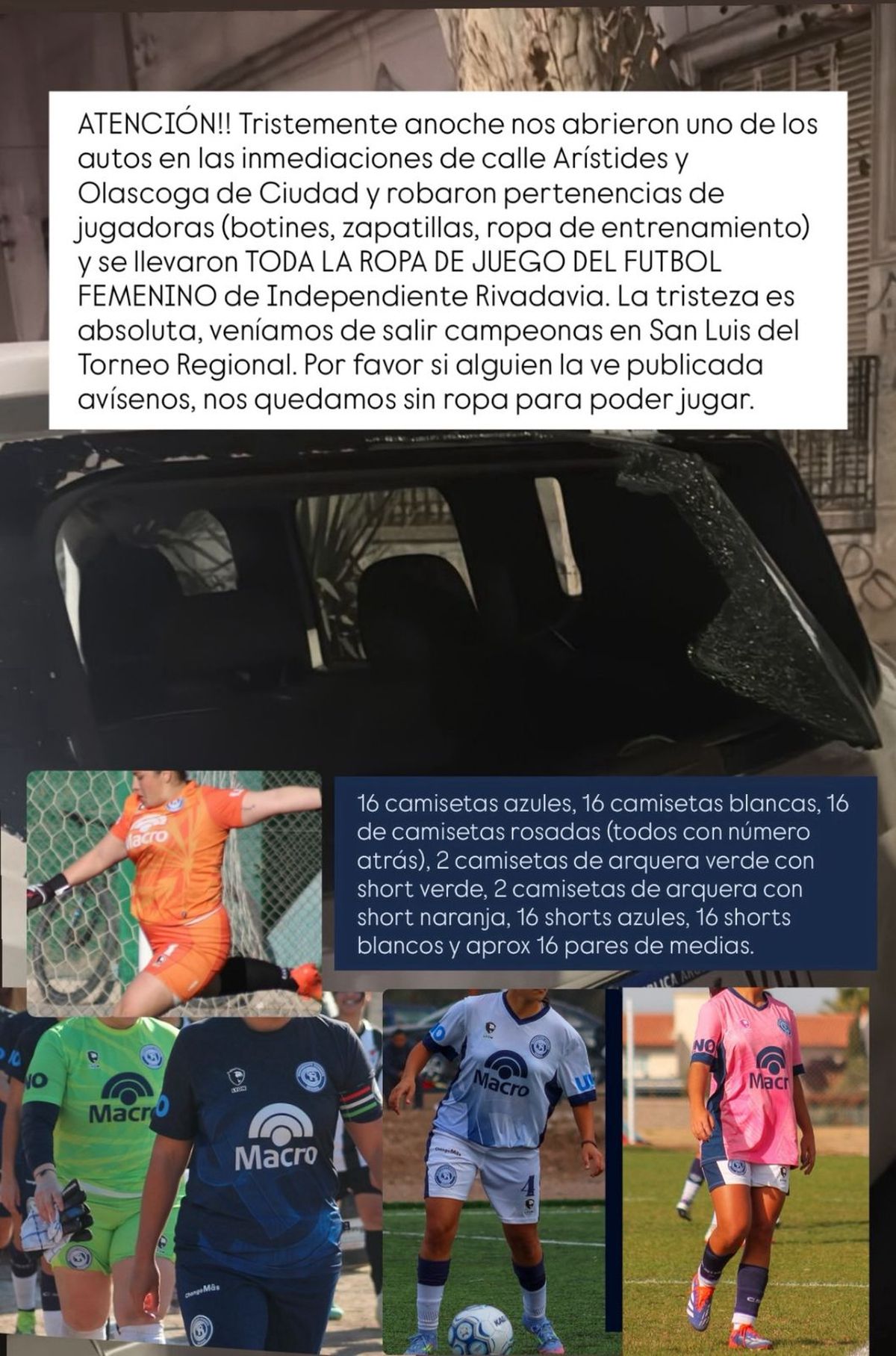El posteo que realizaron desde la cuenta del fútbol femenino de Independiente Rivadavia.