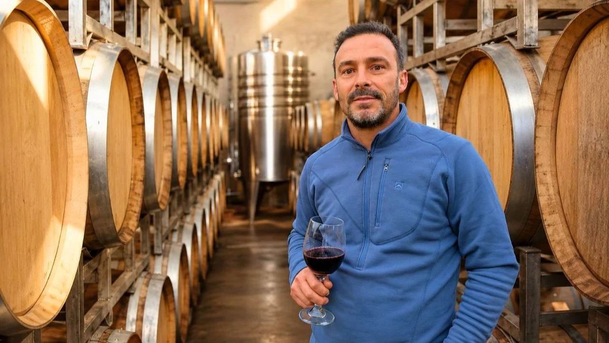 Ezequiel Fadel en su bodega de Tupungato. Exportó vino a granel a Australia para una elaboración conjunta.