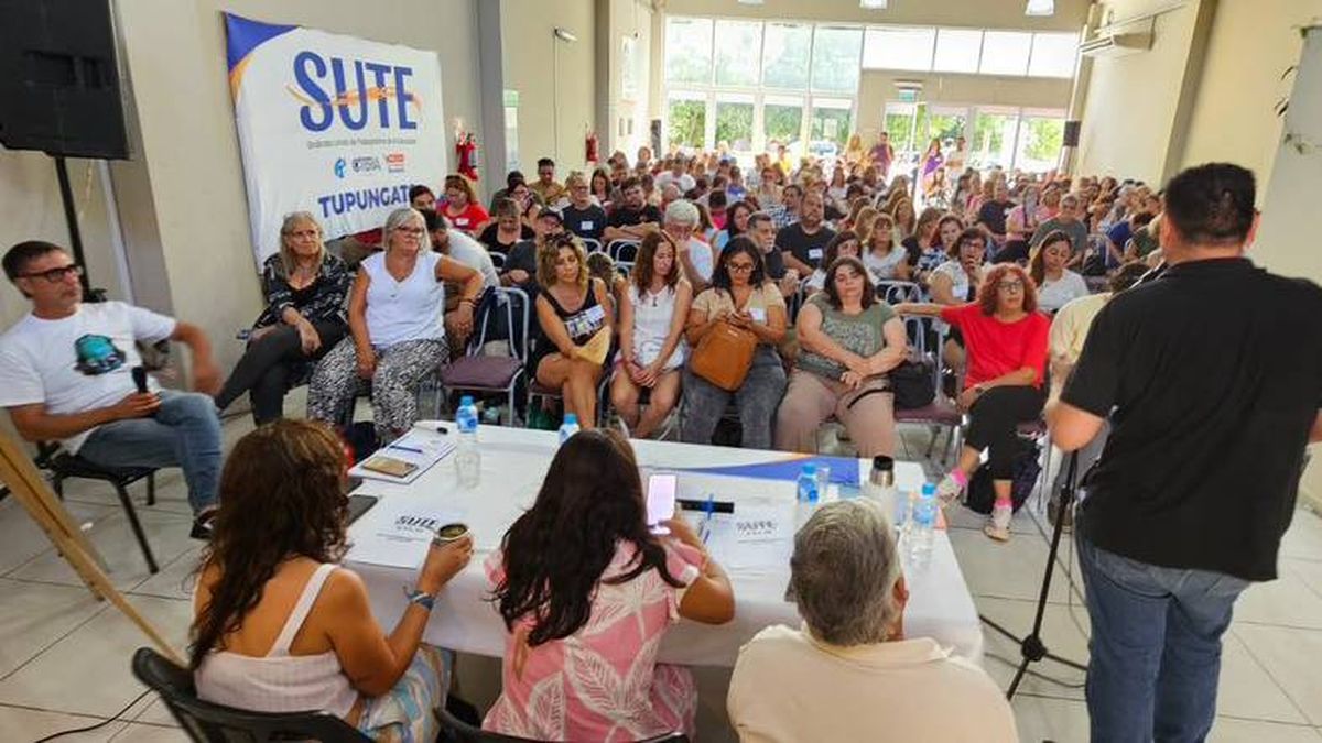Los representantes del SUTE en el plenario provincial que se hizo este viernes a la mañana en Tupungato.