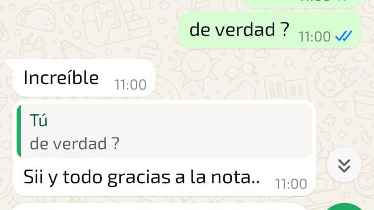 El chat con el que la familia de Máximo confirma la noticia de la ampliación. El chat con el que la familia de Máximo confirma la noticia de la ampliación. 
