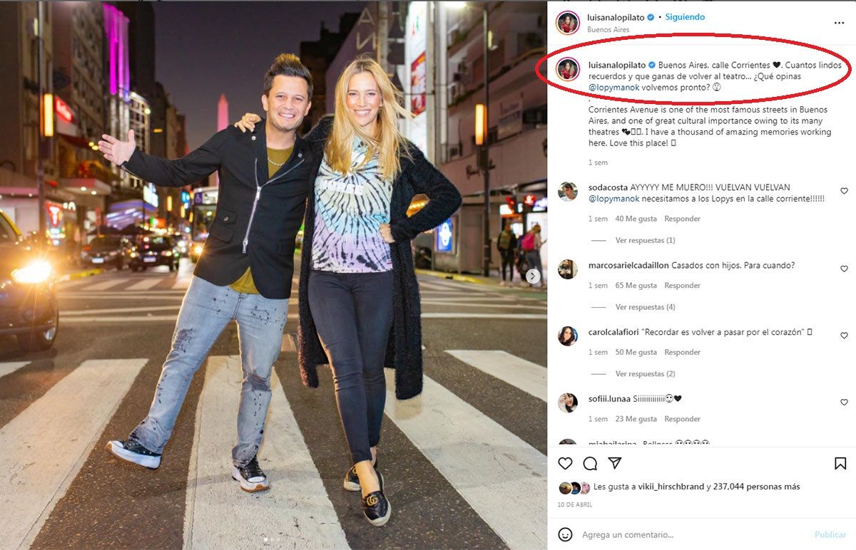 Casados con hijos. El posteo de Luisana Lopilato que anticipó el regreso en versión teatral.