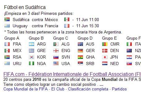 Escribí Mundial 2010 en Google