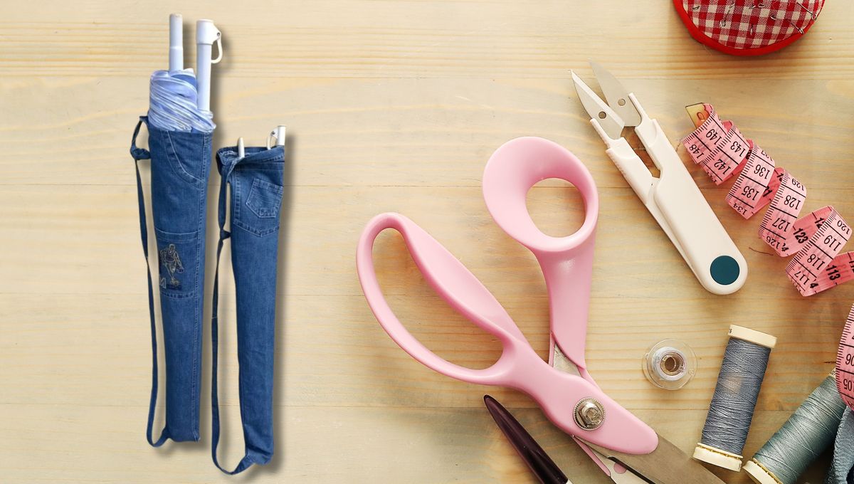 Con un truco DIY de costura: cómo coser una funda para la sombrilla usando unos jeans