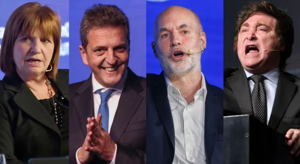 Bullrich, Massa, Larreta y Milei; los cuatro principales candidatos a la presidencia. Bullrich, Massa, Larreta y Milei; los cuatro principales candidatos a la presidencia.