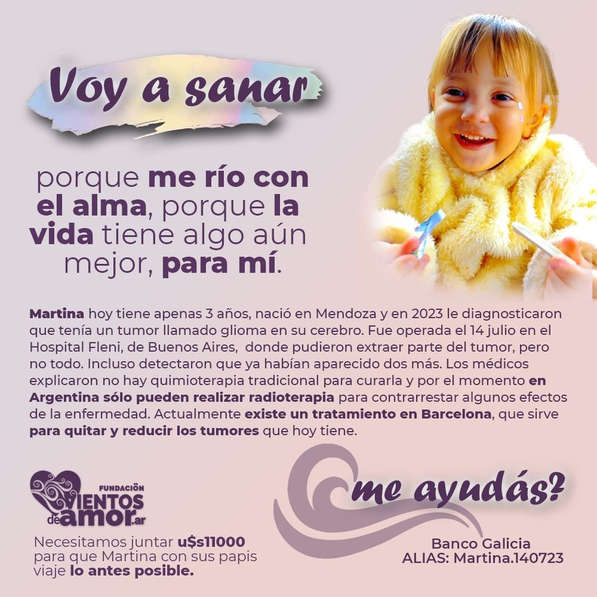 Martina necesita de la solidaridad de los mendocinos. Al pie de la foto se encuentra el alias para colaborar. Martina necesita de la solidaridad de los mendocinos. Al pie de la foto se encuentra el alias para colaborar.